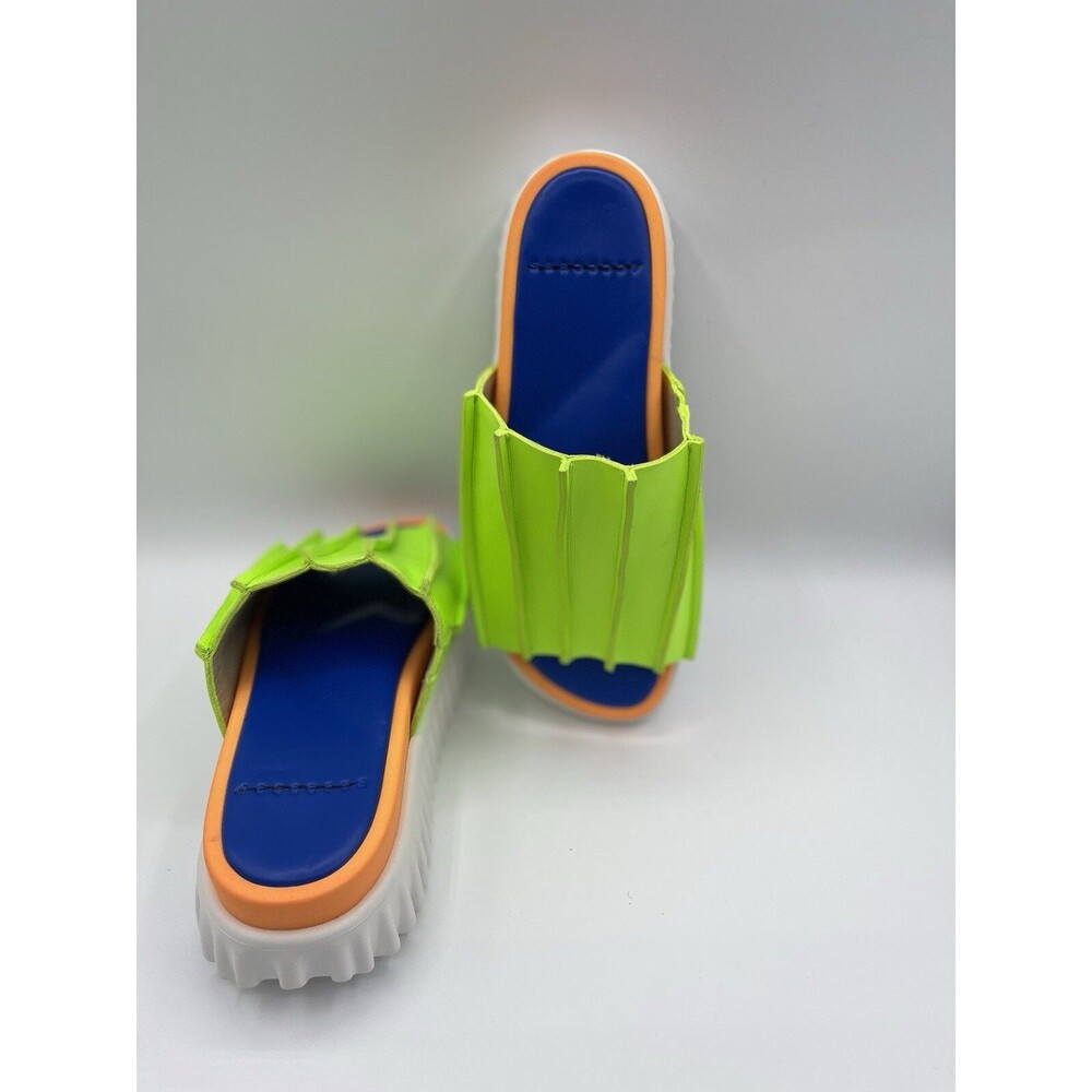 4ccccees Free People Sandals Pleats Thank You Slides Green Platform 38 US 7 NWOB - Picture 5 of 10